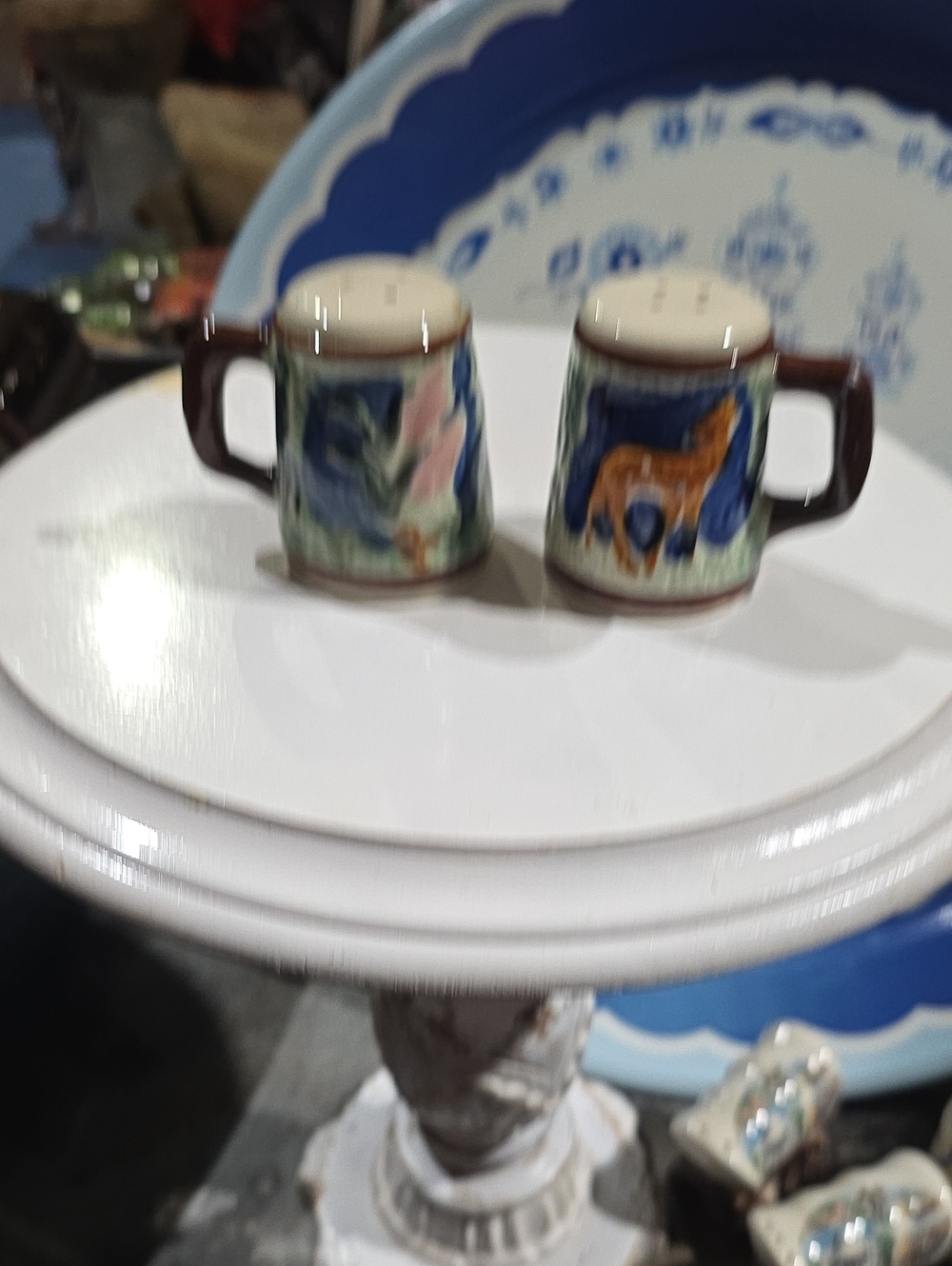 Vintage Mug Styleand AnimalCeramic Salt and Pepper Shakers - Blue/Brown Japan